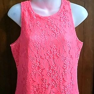 PINKY Pink Lace DRESS Sz M Sleeveless Tank Top Style Flower Design